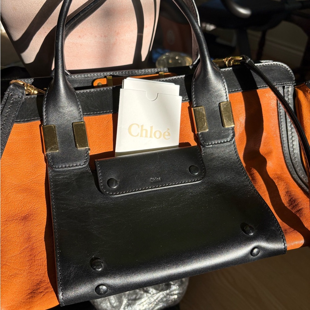 Chloé NWOT Authentic Large Alice Satchel orange-brown”Marron Glacé"black/w card